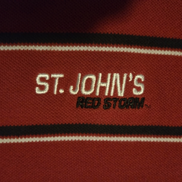St. John's University Red Storm Red w/ Stripe Polo Shirt Size Medium Ashworth - Picture 7 of 13
